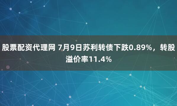 股票配资代理网 7月9日苏利转债下跌0.89%，转股溢价率11.4%